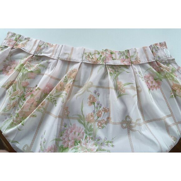 Vintage 80s pleated curtain, pastel pink green floral bouquet, single panel - Picture 7 of 10